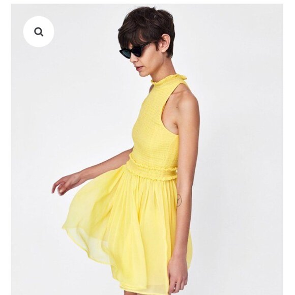 {Zara} Sleeveless Yellow Crepe Mini Dress ~ Size Small - Picture 3 of 16